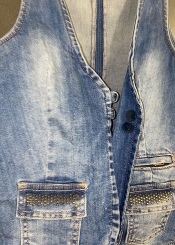 xs Beden Düğmeli Kolsuz Mavi Denim yelek