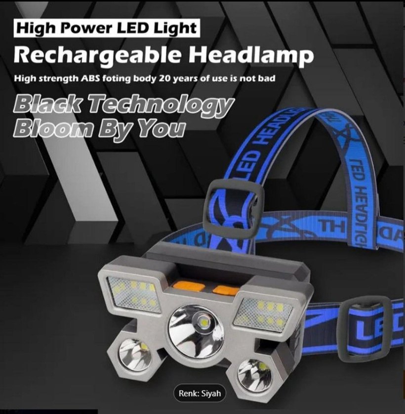 Mavi Desenli Metal Kemerli LED Kafa Lambası. SIFIR ÜRÜN - Görsel 4