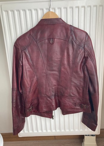 Bordo Deri Kadın Biker Ceket - Görsel 4