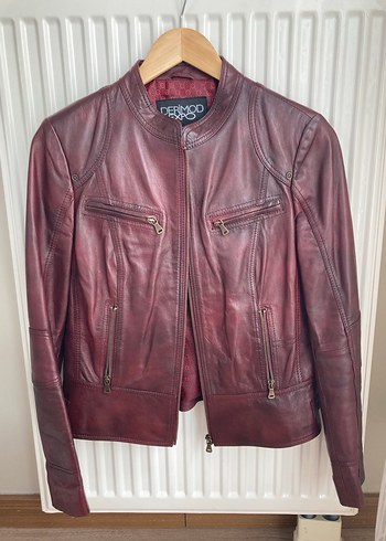 Bordo Deri Kadın Biker Ceket - Görsel 2