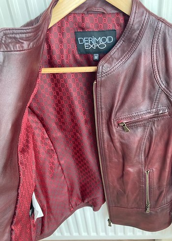 Bordo Deri Kadın Biker Ceket - Görsel 5