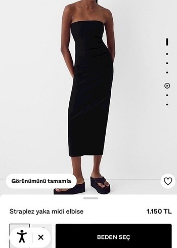 Siyah Straplez Midi Elbise