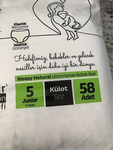 5 Beden: 11-25 kg Beden Sleepy külot bez 5 numara açılmamış