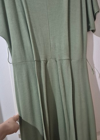 yeşil midi boy bağlama detaylı elbise - Görsel 2
