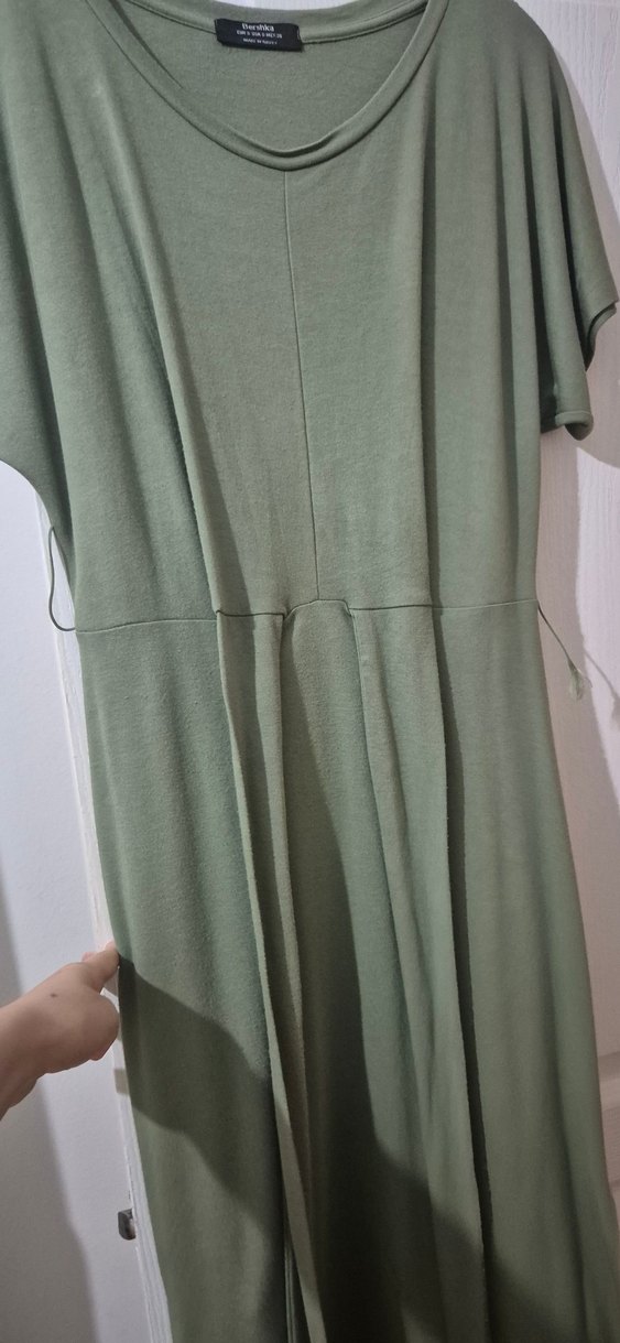 yeşil midi boy bağlama detaylı elbise - Görsel 2