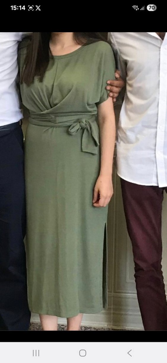 yeşil midi boy bağlama detaylı elbise - Görsel 5