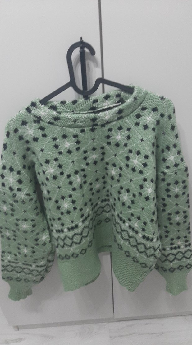 Yeşil Gri Örgü Kadın Kazak - Görsel 2