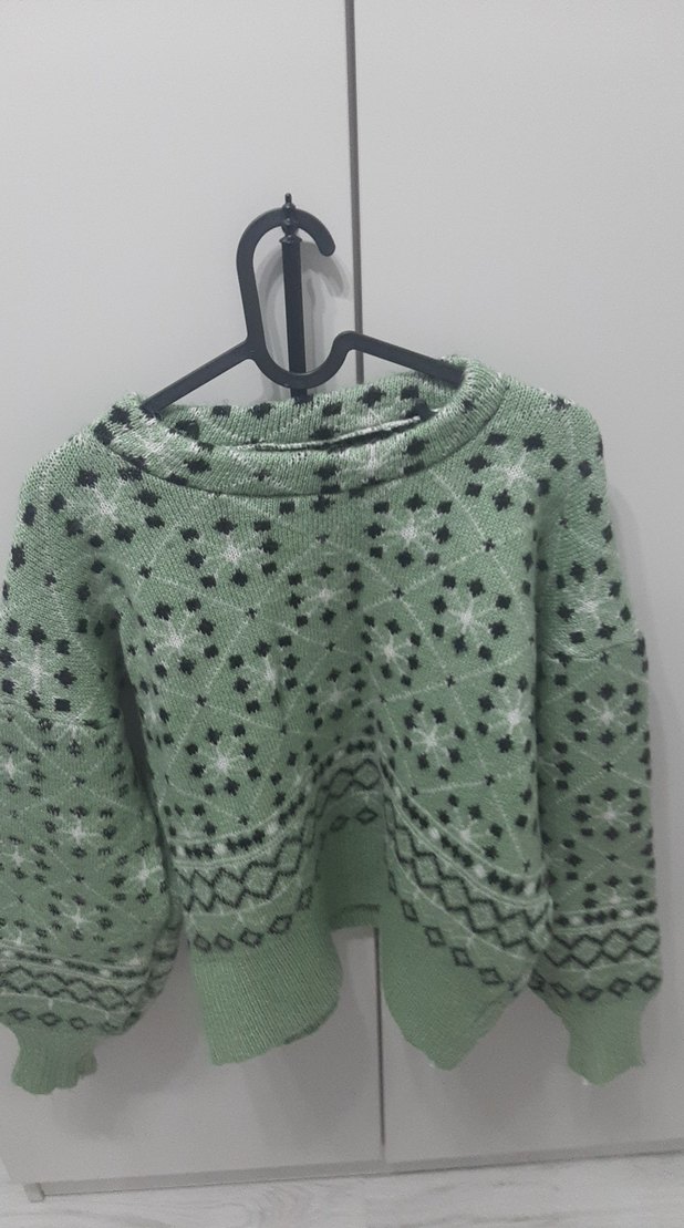 Yeşil Gri Örgü Kadın Kazak - Görsel 3