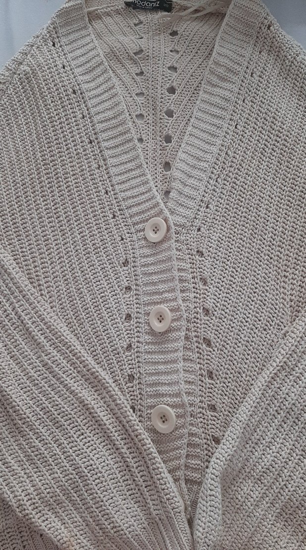 Bej Örme Kadın Hırka V-Yaka - Görsel 2