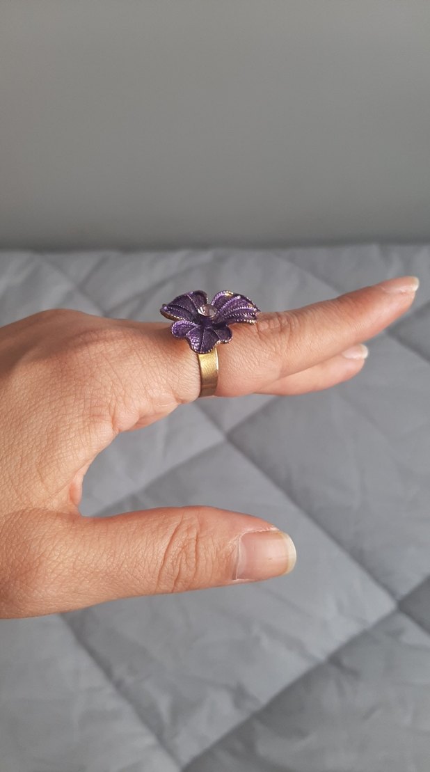 Mor Payetli Çiçek Desenli Kadın Yüzük - Görsel 3