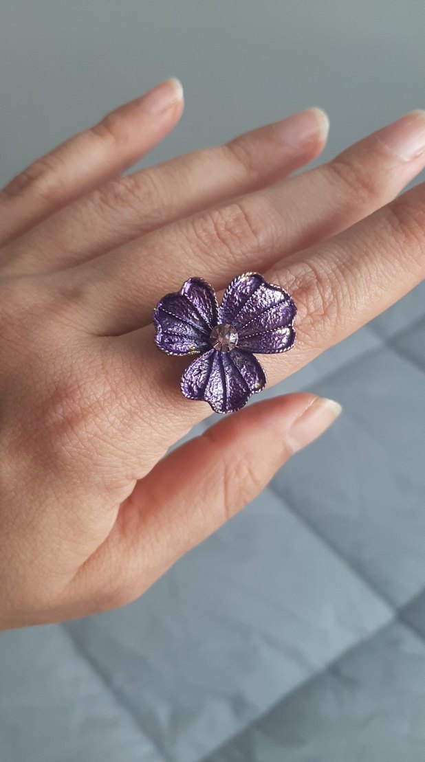 Mor Payetli Çiçek Desenli Kadın Yüzük - Görsel 4