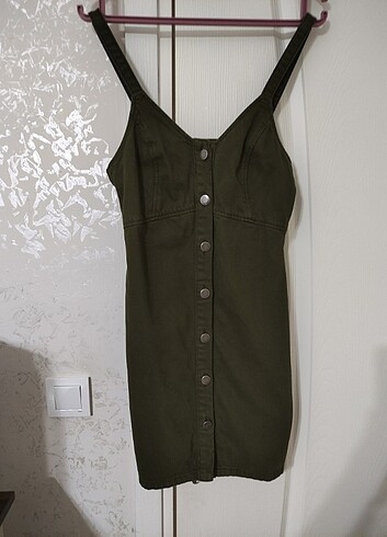 Topshop Khaki Düğmeli Kot Dar Elbise