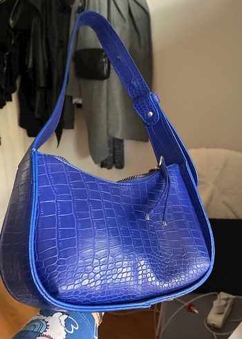 Mavi Yılan Derisi Desenli Kadın Deri Çanta - Görsel 3