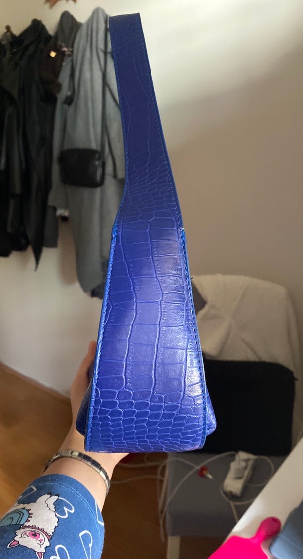 Mavi Yılan Derisi Desenli Kadın Deri Çanta - Görsel 2