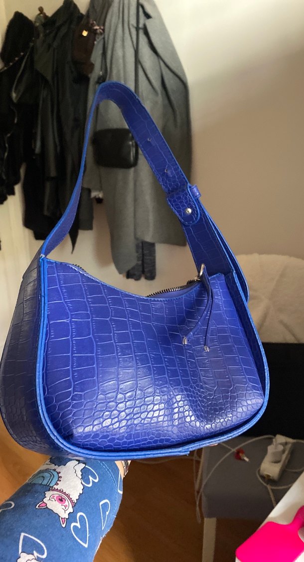 Mavi Yılan Derisi Desenli Kadın Deri Çanta - Görsel 3