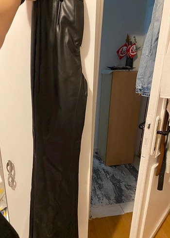 Düğmeli siyah Deri Kadın Pantolon - Görsel 3