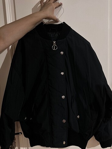 s Beden pullandbear oversize siyah bomber ceket