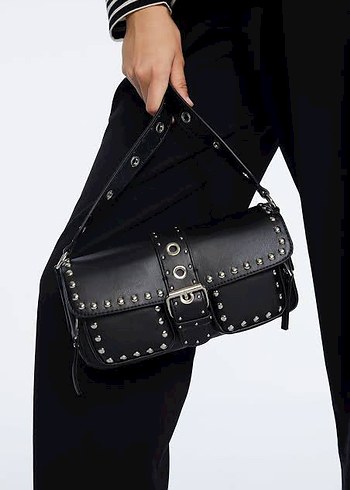 Stradivarius stradivarius zımbalı siyah deri çanta