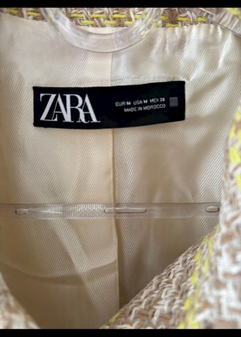 Zara Sarı Ekose Mini Düğmeli Kadın Ceket