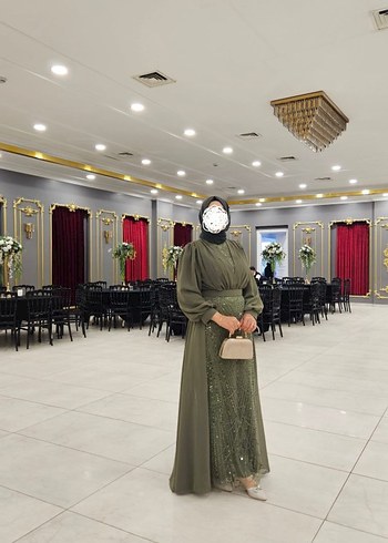 44 Beden Kadın Uzun Kollu Haki Abiye Elbise