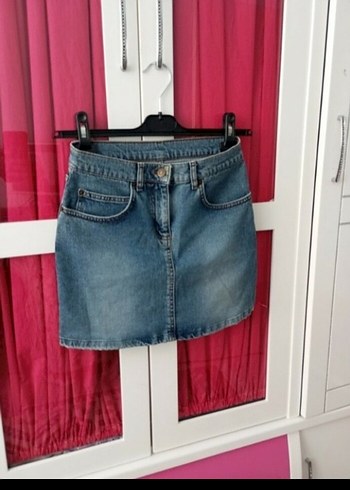 Kemerli Açık Mavi Mini Denim Etek