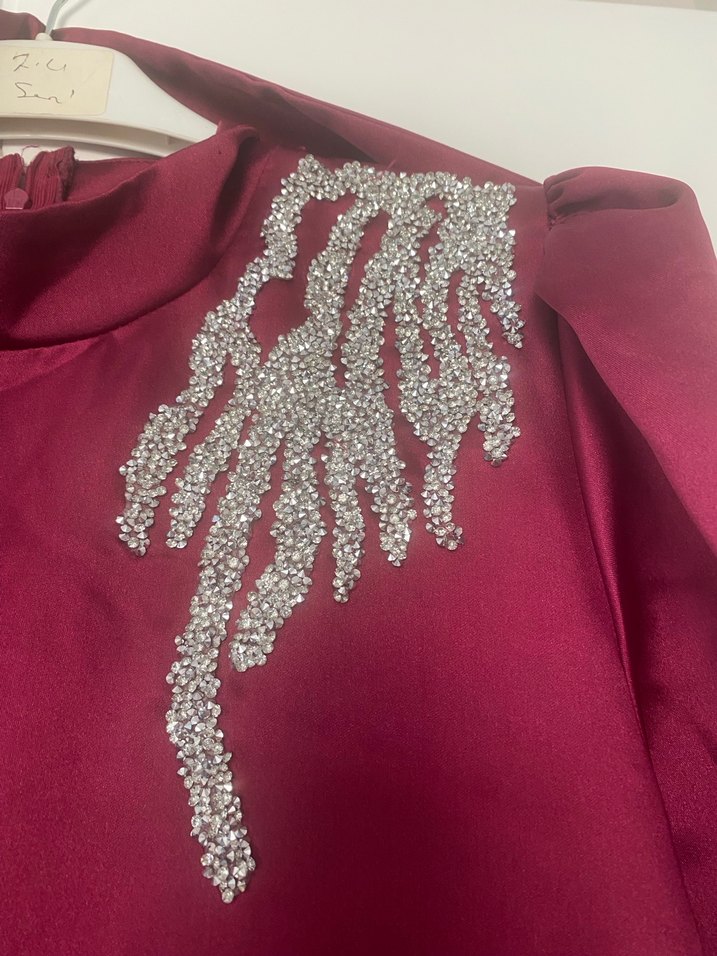 Fuşya Uzun Kollu Tesettür Abiye - Görsel 3