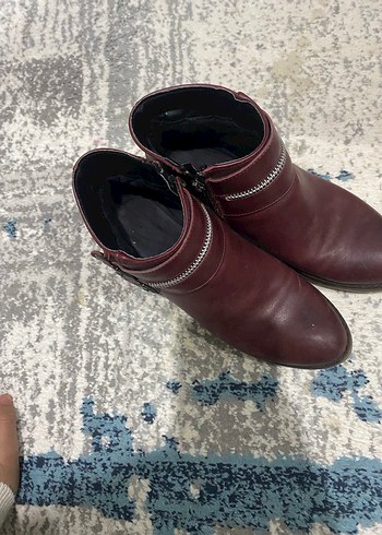 Bordo Deri Kadın Topuklu Bot - Görsel 2