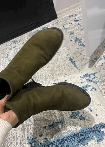 yeşil  Süet Kadın Botları Blok Topuklu - Görsel 2