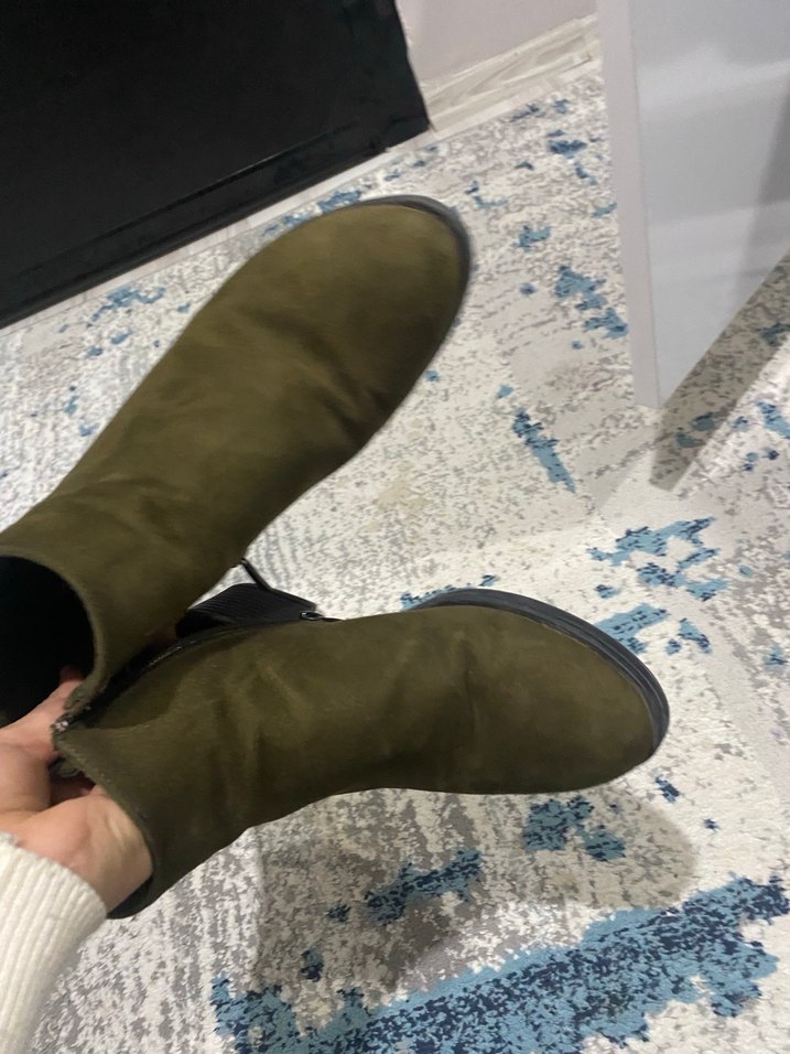 yeşil  Süet Kadın Botları Blok Topuklu - Görsel 2