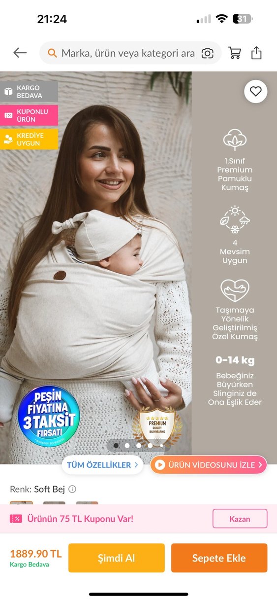 İlays premium sling bej - Görsel 2