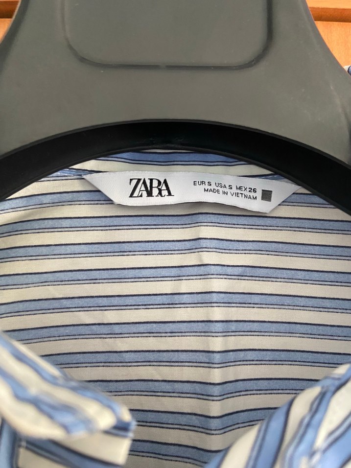 Mavi Çizgili Kısa Kollu Fırfırlı Kadın Gömlek - Görsel 2