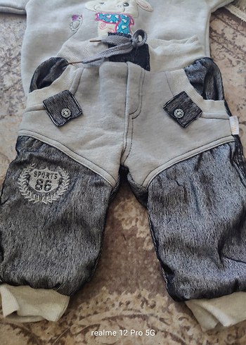 Diğer Kapüşonlu Gri Bebek Takımı, Uzun Kollu, Peluş Detaylı
