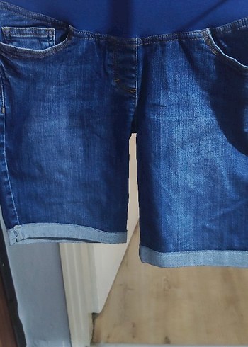 Koyu Mavi Bel Detaylı Hamile Kot Şort - Görsel 3