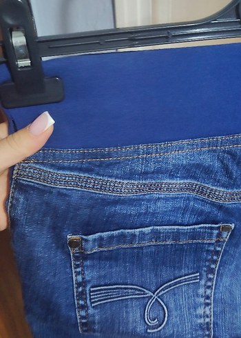 Koyu Mavi Bel Detaylı Hamile Kot Şort - Görsel 8