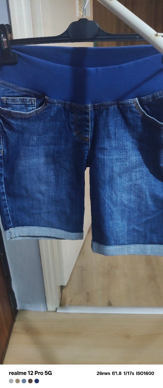 Koyu Mavi Bel Detaylı Hamile Kot Şort - Görsel 3