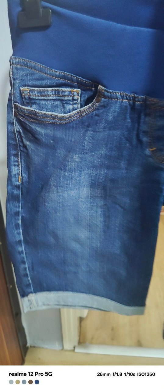 Koyu Mavi Bel Detaylı Hamile Kot Şort - Görsel 4