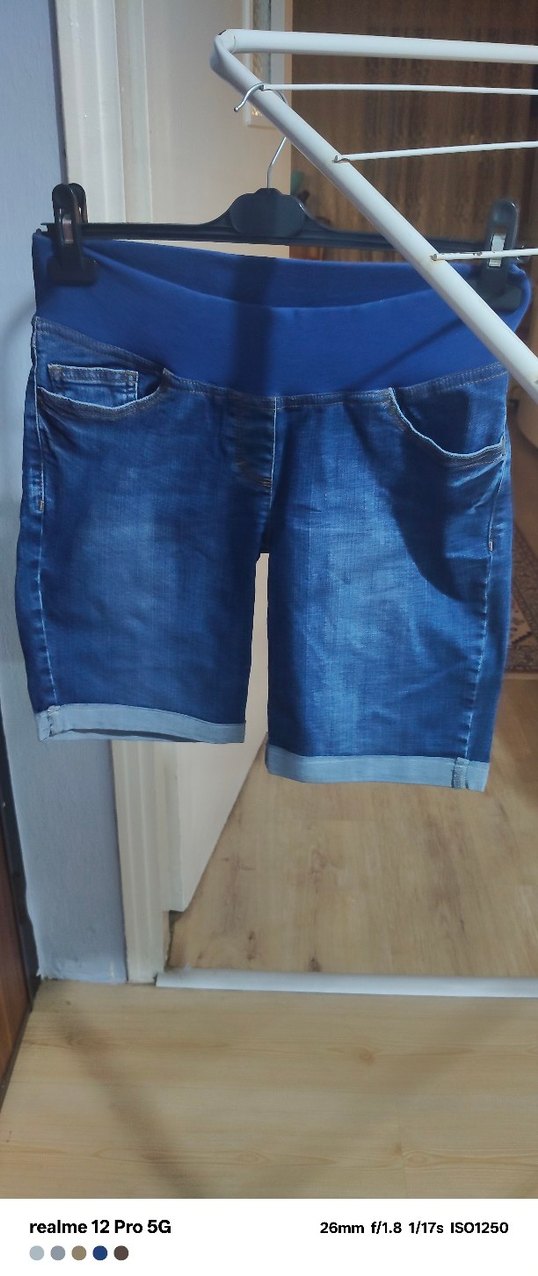 Koyu Mavi Bel Detaylı Hamile Kot Şort - Görsel 2