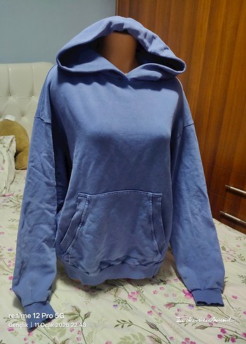 Mavi Kapüşonlu Kadın Sweatshirt - Görsel 2