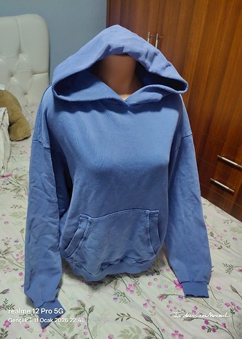 Mavi Kapüşonlu Kadın Sweatshirt - Görsel 6