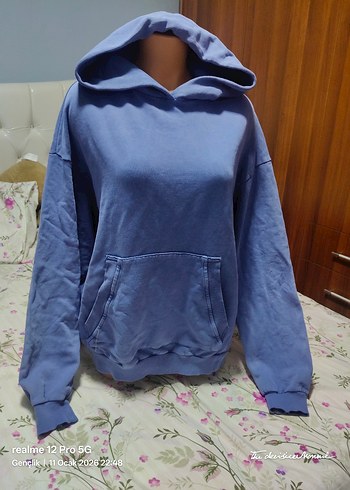 Mavi Kapüşonlu Kadın Sweatshirt - Görsel 3