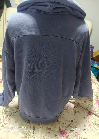 Mavi Kapüşonlu Kadın Sweatshirt - Görsel 8