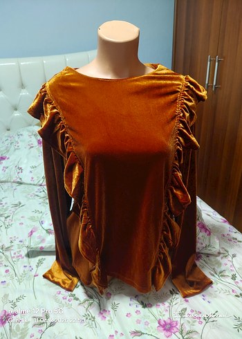 Kahverengi Kadın Fırfırlı Uzun Kollu Bluz - Görsel 5