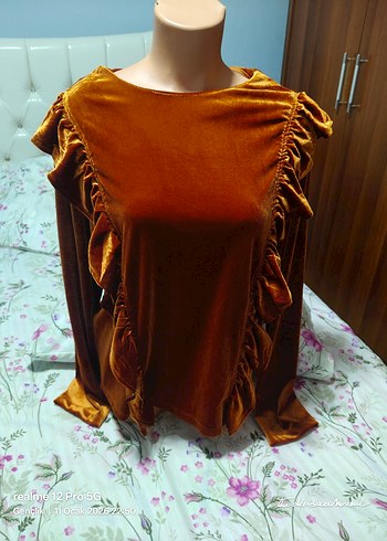 Kahverengi Kadın Fırfırlı Uzun Kollu Bluz - Görsel 2