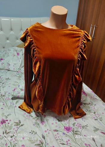 Kahverengi Kadın Fırfırlı Uzun Kollu Bluz - Görsel 7