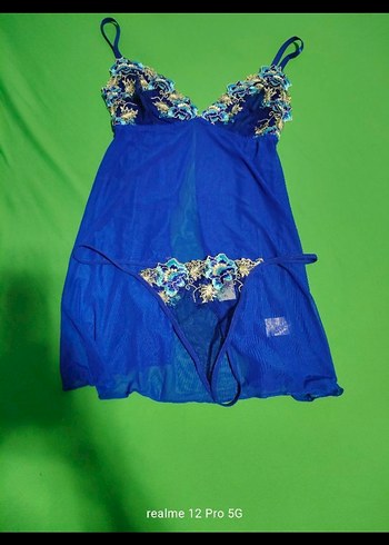 Mavi İşlemeli Mini Bohem Gecelik - Görsel 4