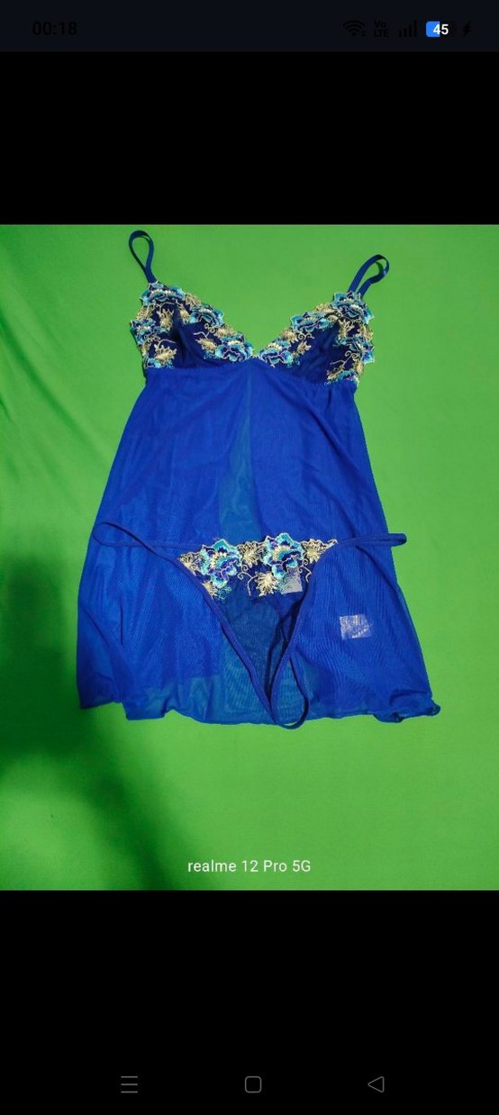 Mavi İşlemeli Mini Bohem Gecelik - Görsel 4