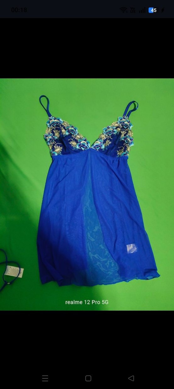 Mavi İşlemeli Mini Bohem Gecelik - Görsel 2