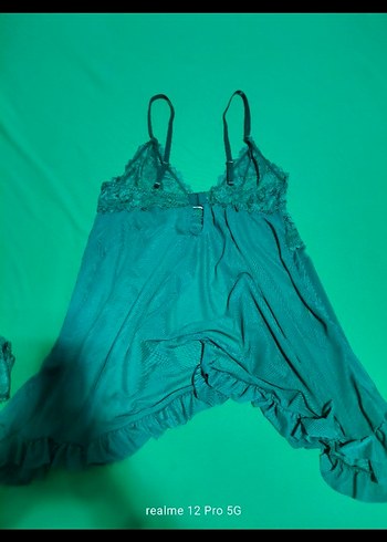 Turkuaz Gösterişli Midi Askılı Gecelik - Görsel 5