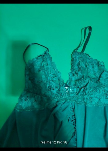 Turkuaz Gösterişli Midi Askılı Gecelik - Görsel 6