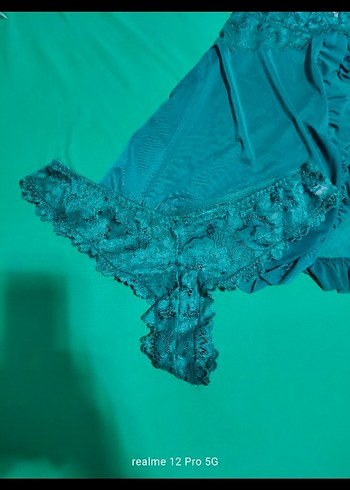 Turkuaz Gösterişli Midi Askılı Gecelik - Görsel 2